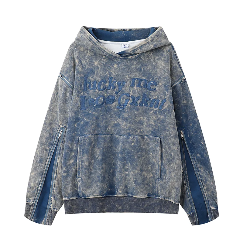 High Quality Cotton Acid Washed Hoodie High Street Series Washing Old Sweater Acid Washed Oversized Hoodie For Men
