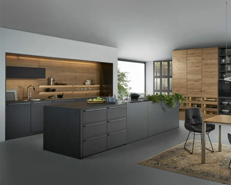 2021 Simple Modern Furniture Plywood Material High End Custom Black Lacquer Kitchen Cabinet