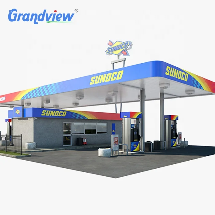 Gas Station Roofing Led Lights Petrol Fuel Steel Display Canopy Fascia Prefabricated Canopy Gas Station Decoration Canopy