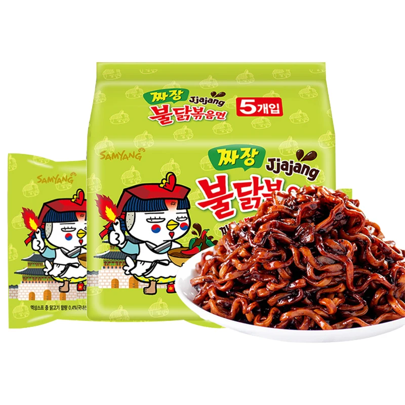 Wholesale green bag super spicy chili sauce noodles Chicken Stir Fried Ramen Korean Ramen 140g*5packs
