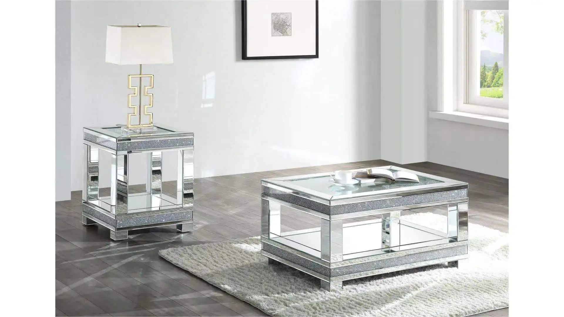 2022 new fashion  Mirrored Furniture Console Table with 3D Decorative Wall Mirror