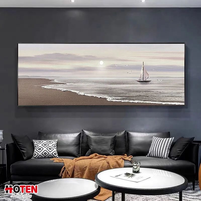 Handpainted Impressionist Sailboat Wall Art Custom Abstract Design Painting Canvas Print Oil Paintings