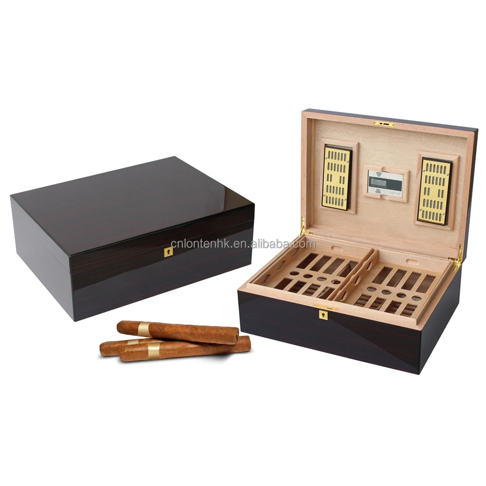 wholesale custom spanish cedar wooden box with hygrometer humidifier solution desktop luxury humidor cigar box