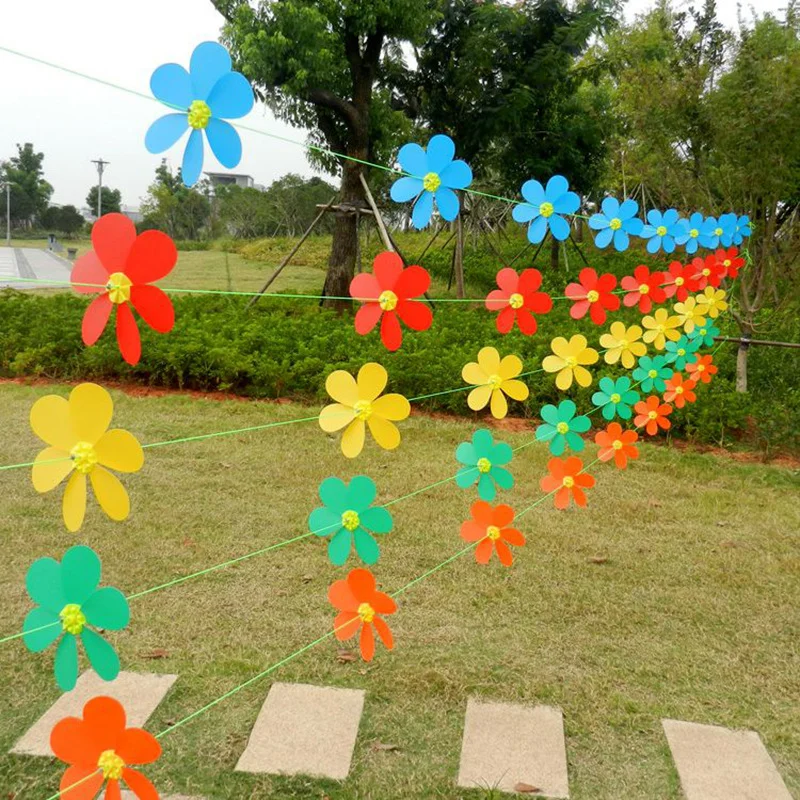 Hot-Sell Six-Piece Assembled Plastic Flower String Windmill for Outdoor Courtyard Garden Decoration or Gift Giving