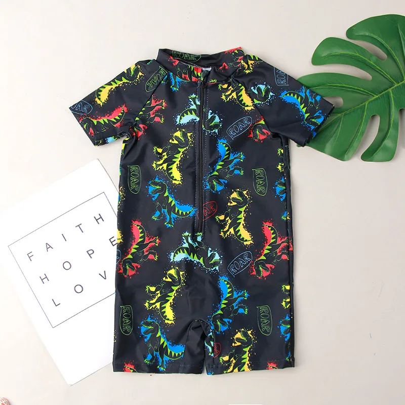 Boys One Piece Rash Guard Swimsuits Short Sleeve Swim Shirt for Kids UPF 50+ Sun Protection Bathing Suits