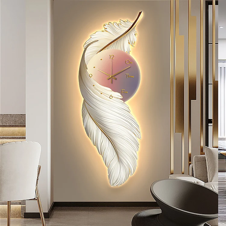 Modern Luxury Wall Art With Led Lights Acrylic Uv Printing Ideas Lamp Mural Luminous Led Light Painting With Clock