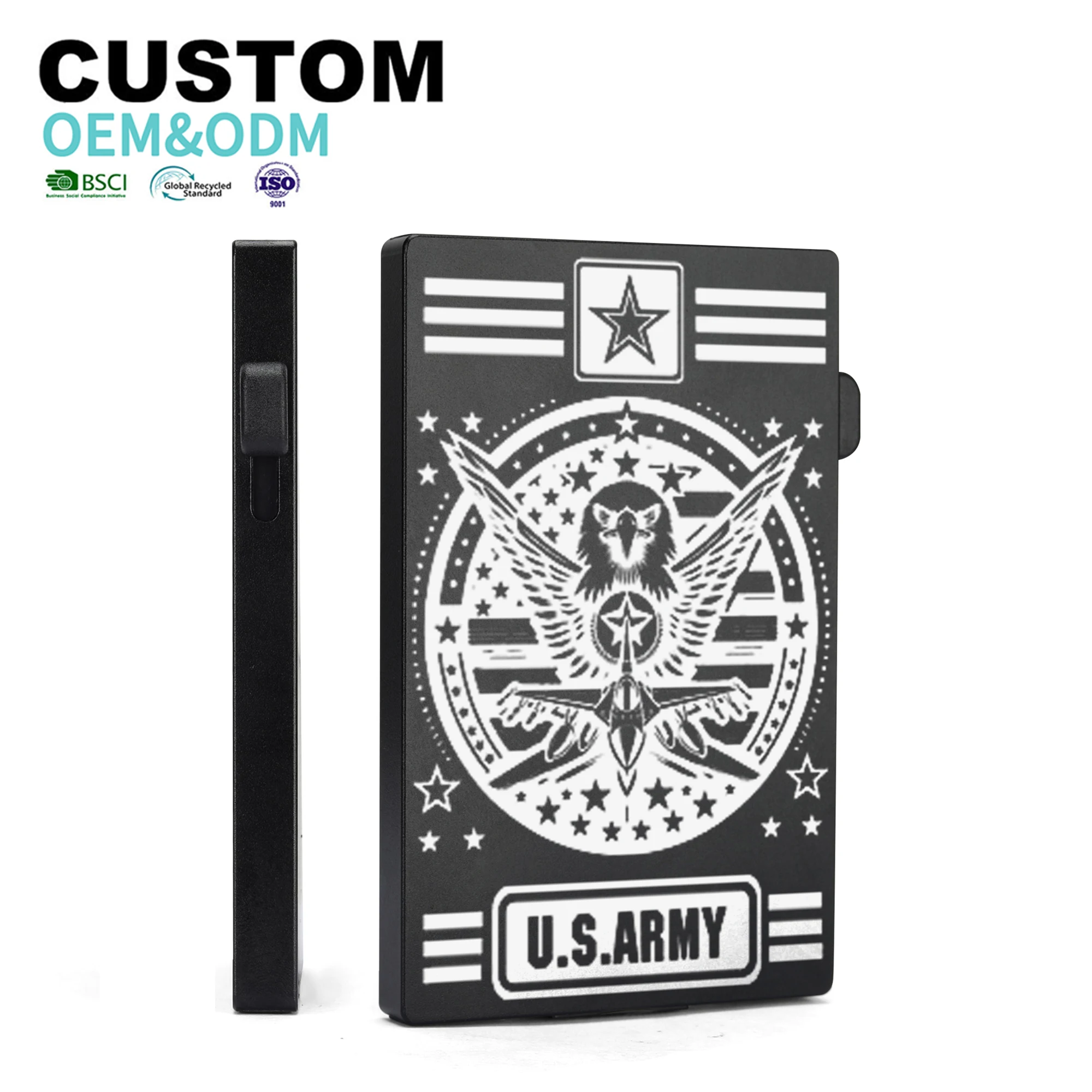 Pattern Custom Leather Pop Up Credit Crad Holder Wallet RFID Blocking Aluminum Card Case With Metal Money Clip