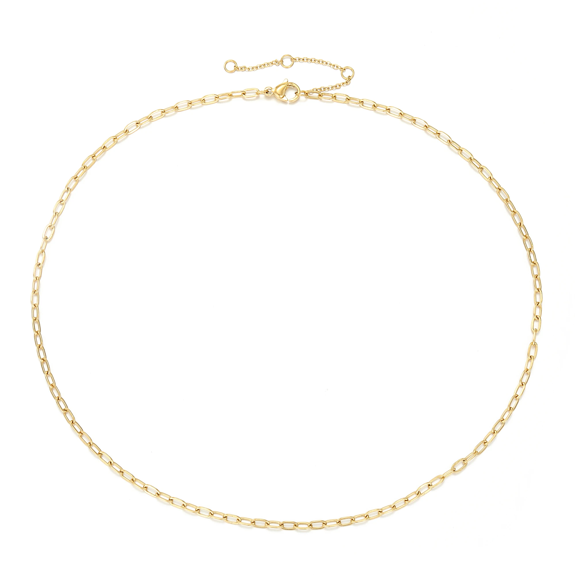 Fashion Minimalist Jewelry Stainless Steel 14k Gold Plated Dainty Flat Oval Rectangle Paperclip Link Chain Necklace