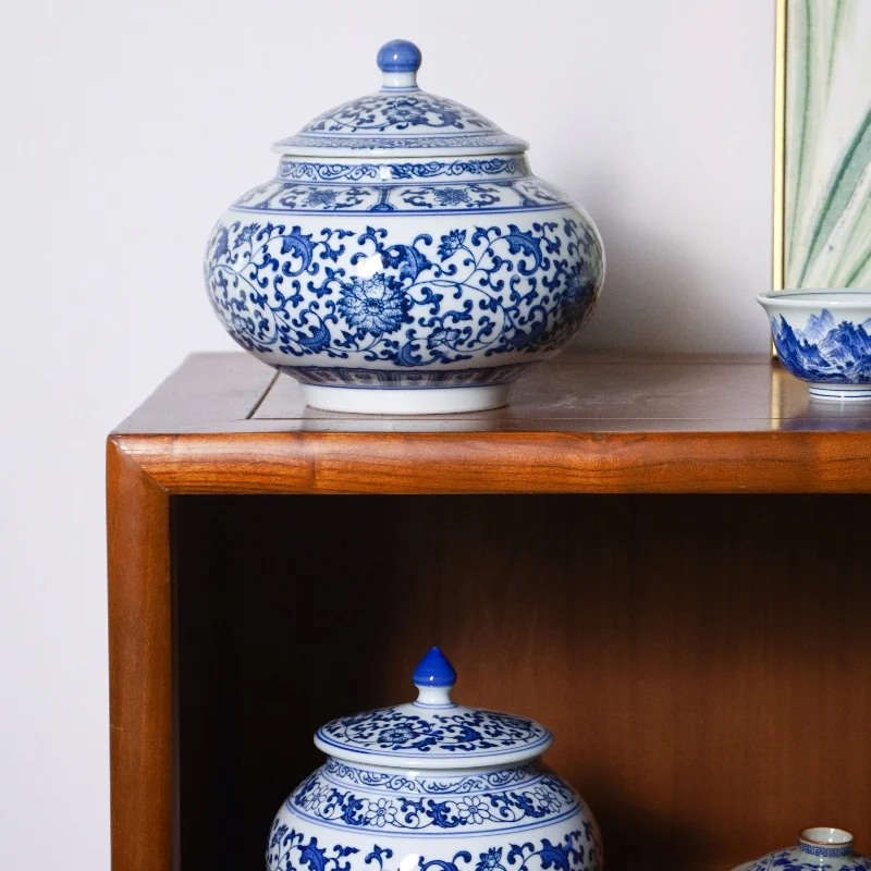 High Quality Blue White Ceramic Temple Jar with Traditional Red Flower Pattern Decorative Ginger Jar Latest Design Price