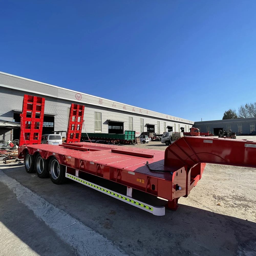 Front load low bed semi-trailer 80 ton detachable gooseneck lowbed lowboy trailer