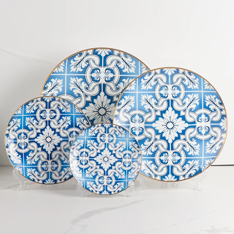 China Factory New Design 12 Inch clear Charger Plates Blue and White Plates Dishes