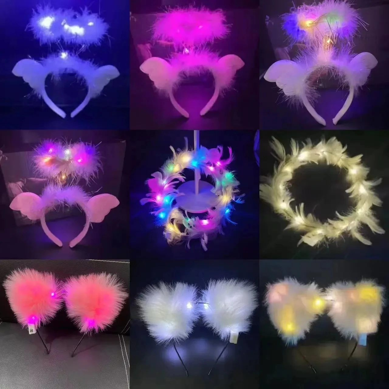 Wholesale Bridesmaid Wedding Party Show Girls LED Light Angle fur Headband Women Toy Plush Flashing Wing LED Headband Headpiece
