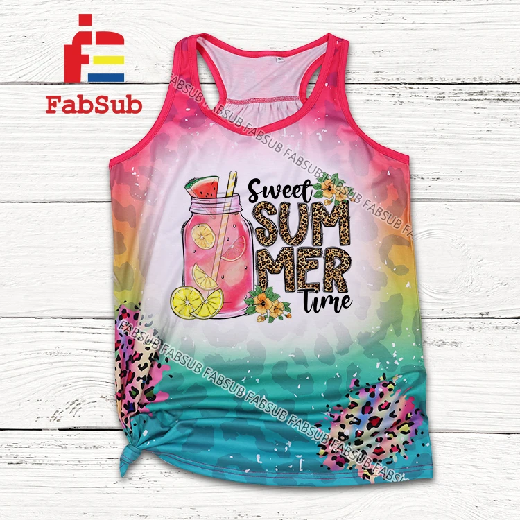 100% Polyester Sleeveless Bleached Tshirts Coton like  Women Men Tank Top Sublimation Shirts