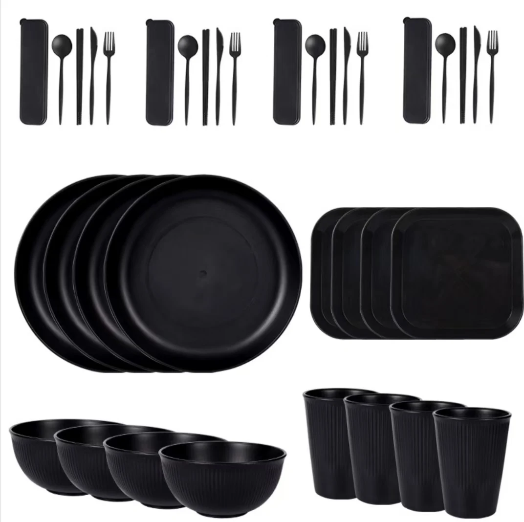 32-Piece Disposable Tableware Set Wheat Straw Material Suit Plateware