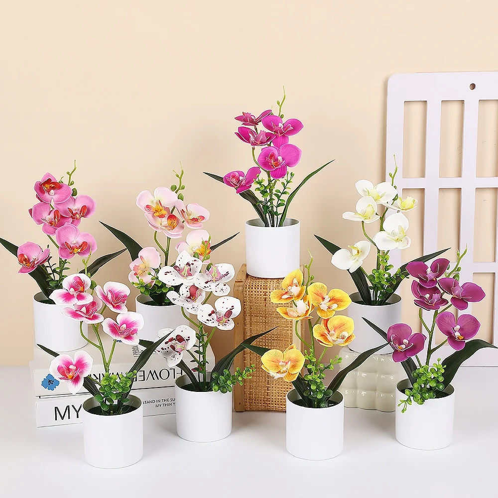 New 5-Piece Phalaenopsis Artificial Potted Plant Home Office Green Bonsai Decoration Small Potted Plant Photography Bonsai