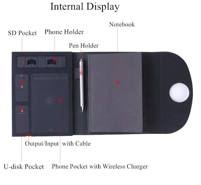 innovative products Eco-Friendly smart notebook OEM/ODM custom Logo diary notebook with power bank and usb
