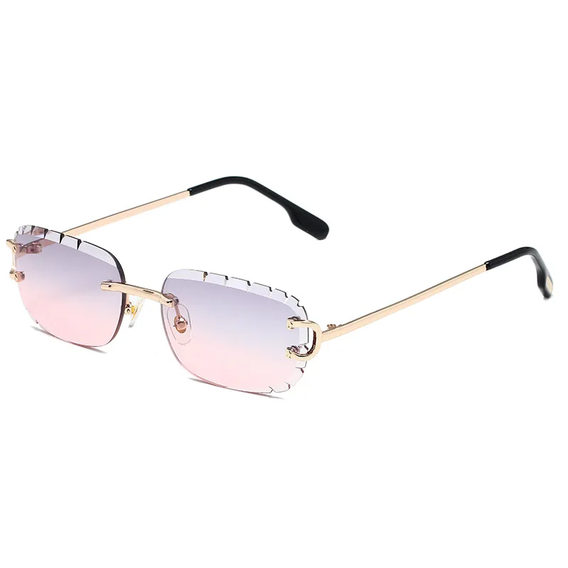 Wholesale Fashion Retro Men Metal Sunglasses UV400 Gradient Shades Rimless Polygon Sun Glasses For Women