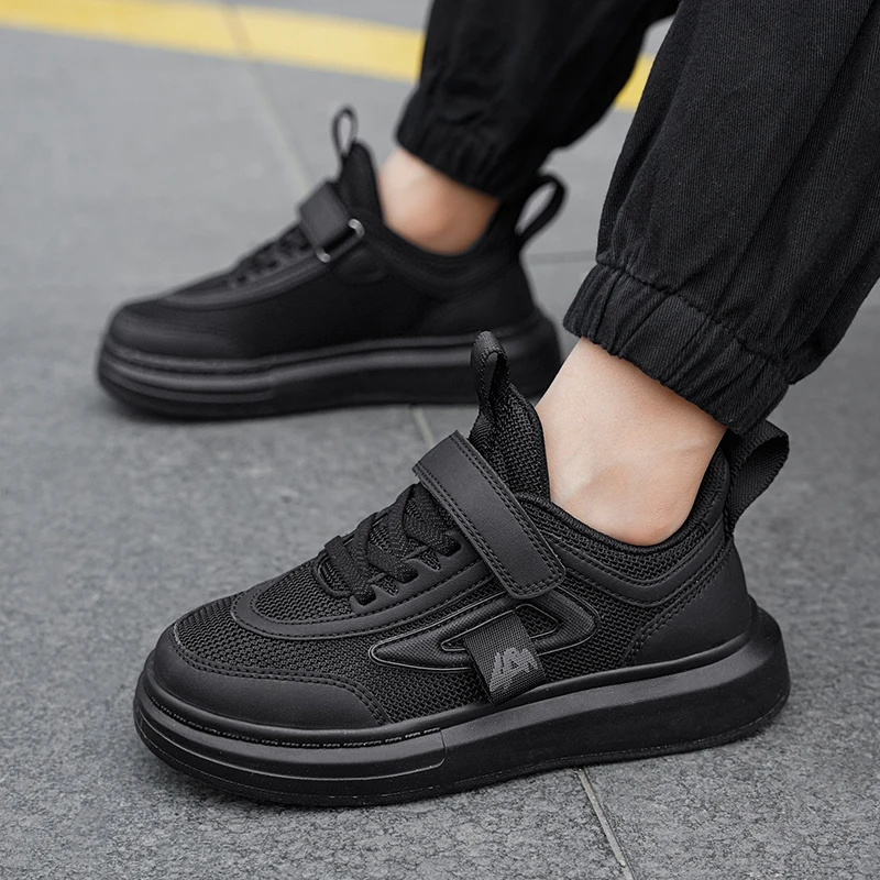 2022 Custom Kids Comfortable Flat Casual Sports Shoes Mesh Breathable Children Black White School Shoes Junior Girl Boy Sneakers