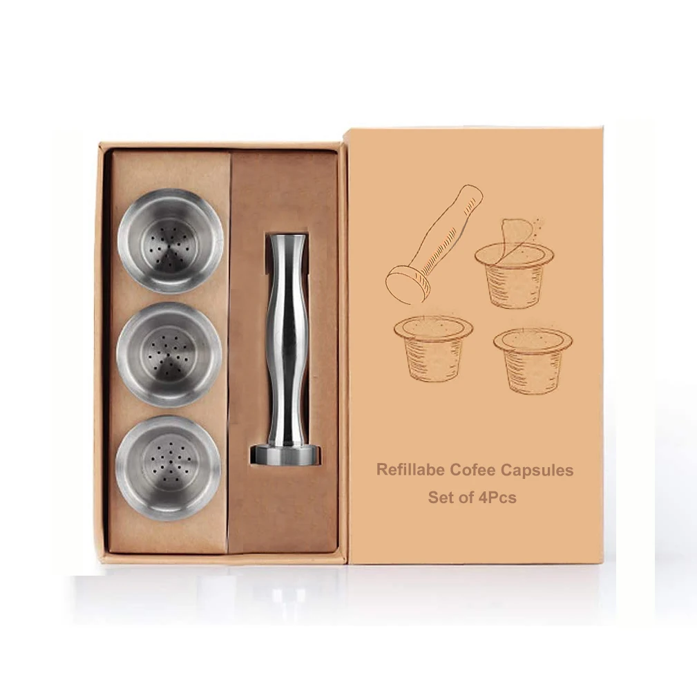 E-PIN Stainless Steel Reusable Coffee Pod Coffee Capsule Coffee Tamper Set/3
