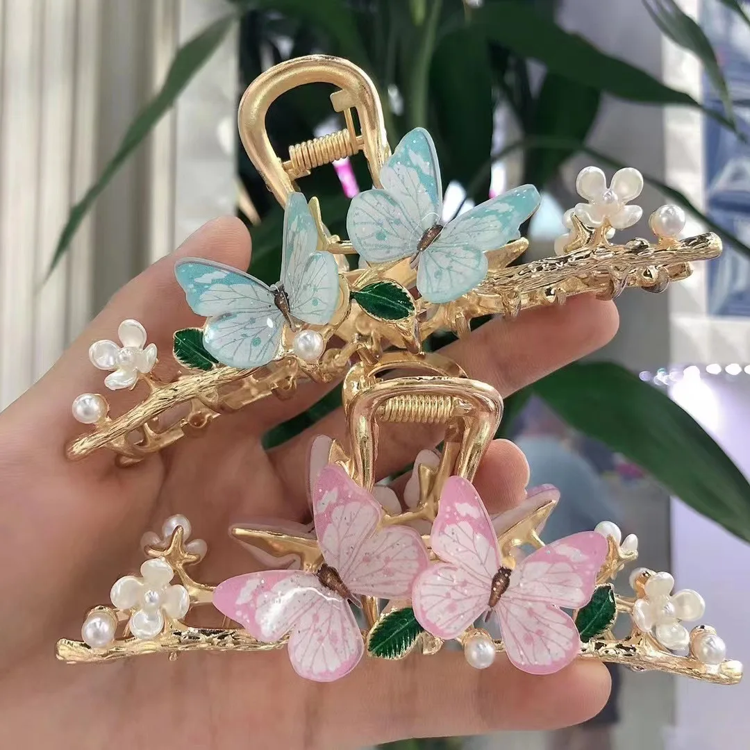 11.5cm Gold Color Heart Metal Hair Pin Fashion Hair Accessories For Women Cute Bow Butterfly Hair Claw Clip