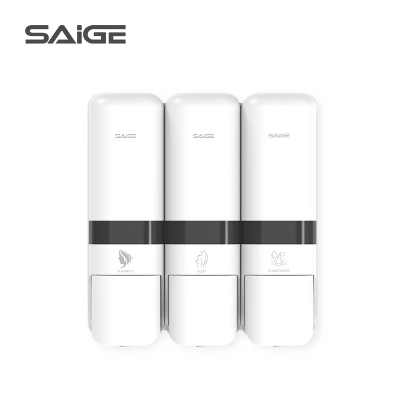 Guangzhou Saige Wholesale Hotel Wall Mount Shower Soap and Shampoo Triple Soap Dispenser