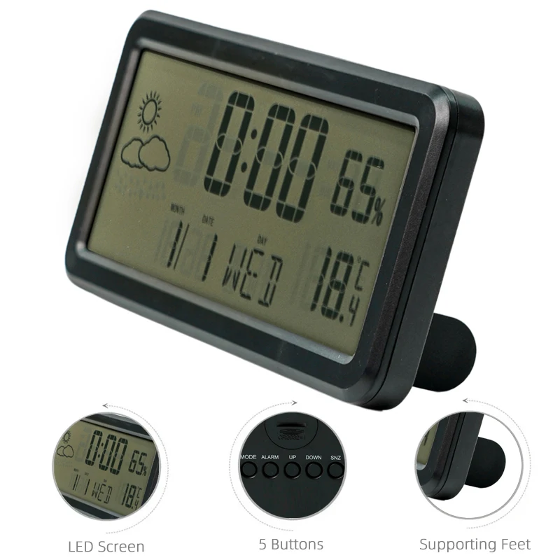 Factory Hot Seller Slim LCD Digital Multi-functional Table Desk Alarm Clock Temperature Humidity Weather Station