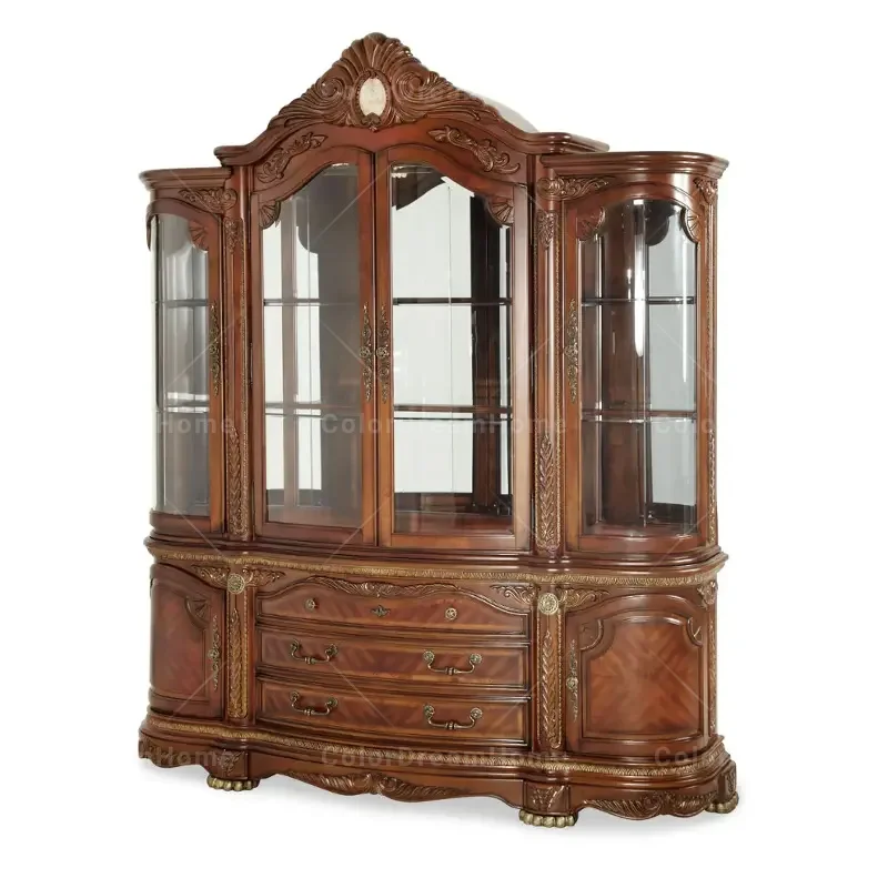 Antique Classic solid wood Glass display Cabinet Storage American dining room furniture Handmade Carved showcase