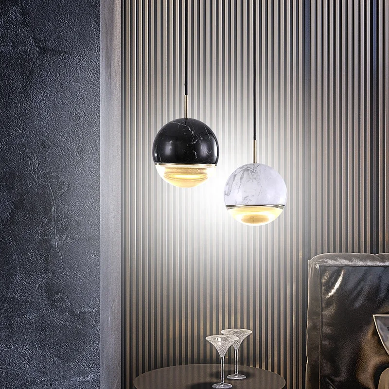 2022 new design nordic round indoor luxury fancy bathroom 220v kitchen ceiling chandelier globe metal marble pendant light