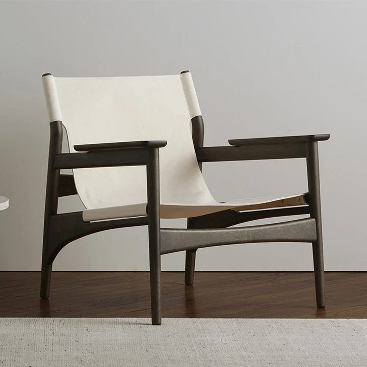 designer chair Danish casual single chair Simple modern small flat solid wood canvas chair