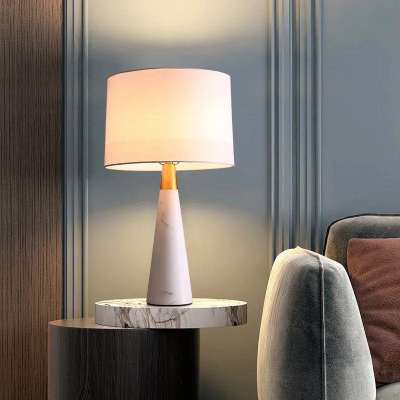 Chinese Style Simple Bedroom Bedside Lamp All Copper Base Lighting Marble Table Lamp