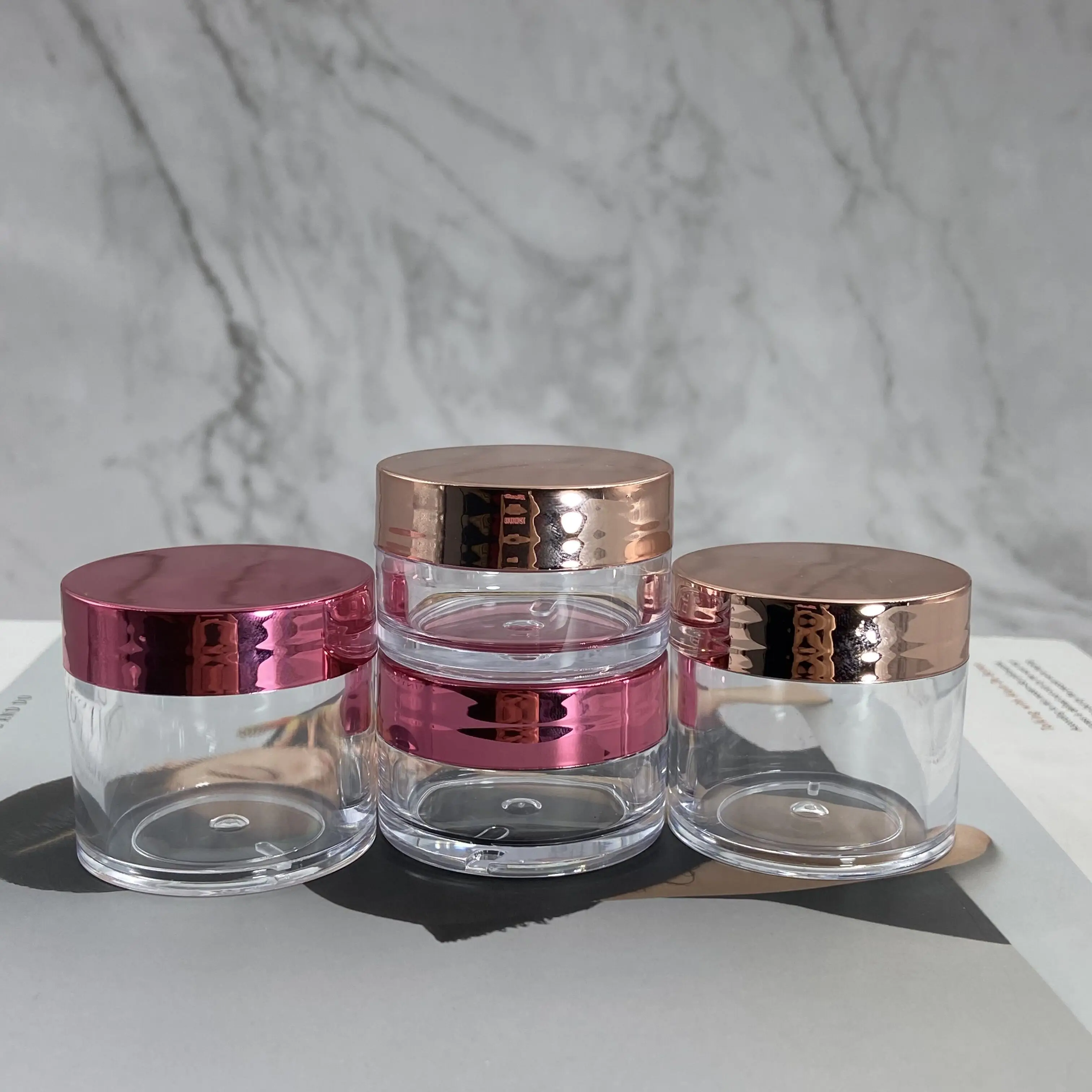 Акция 20 г 30 г 1 унция ps Прозрачные пустые пластиковые маленькие косметические банки упаковочный контейнер для крема банка с rosegod серебристо-розовый