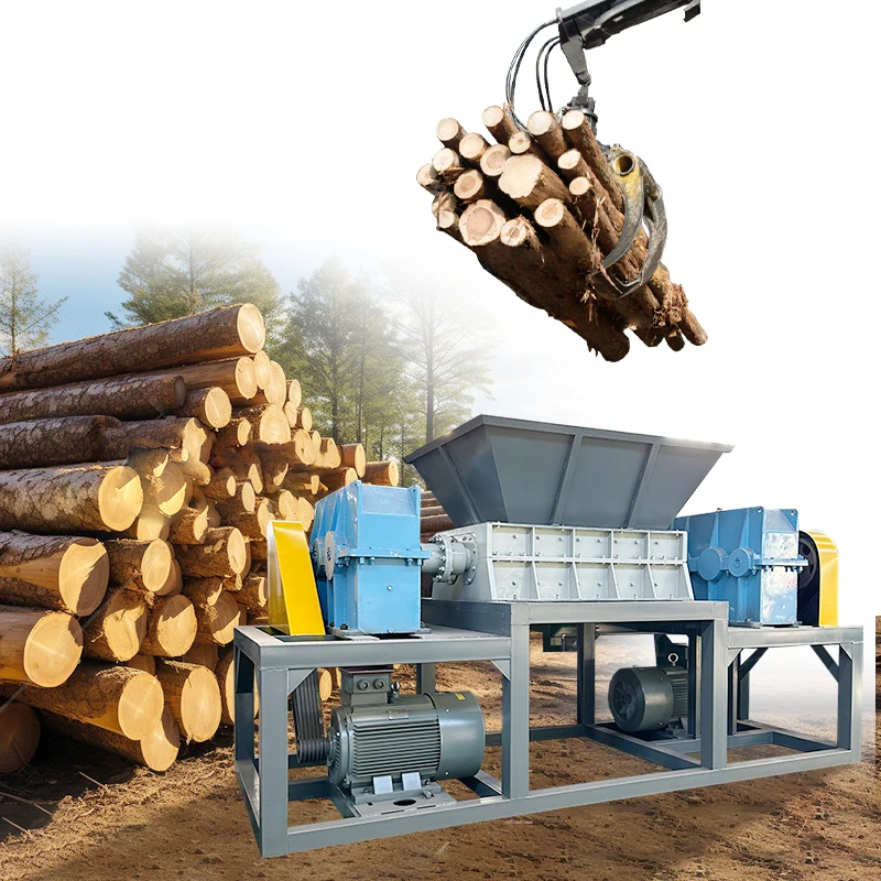 Эффективный измельчитель твердых отходов бутылочки для домашних животных плата с двумя валами корней деревьев бревна двухосевая машина измельчения