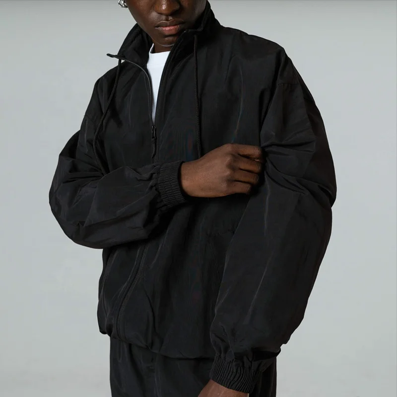 OEM custom100% Nylon jacket streetwear gym jogging running football zip tracksuit for men