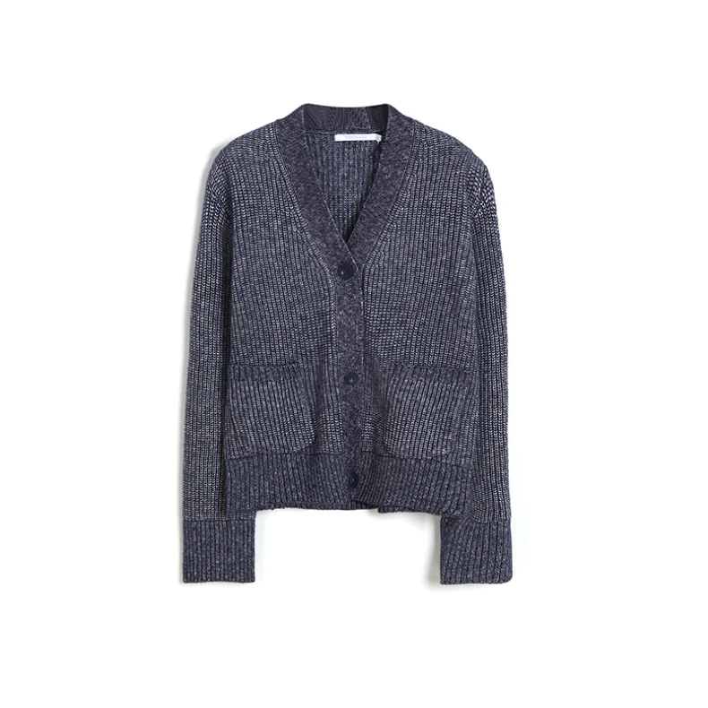 Fashion Selected rib stitch casual wool cardigan for women