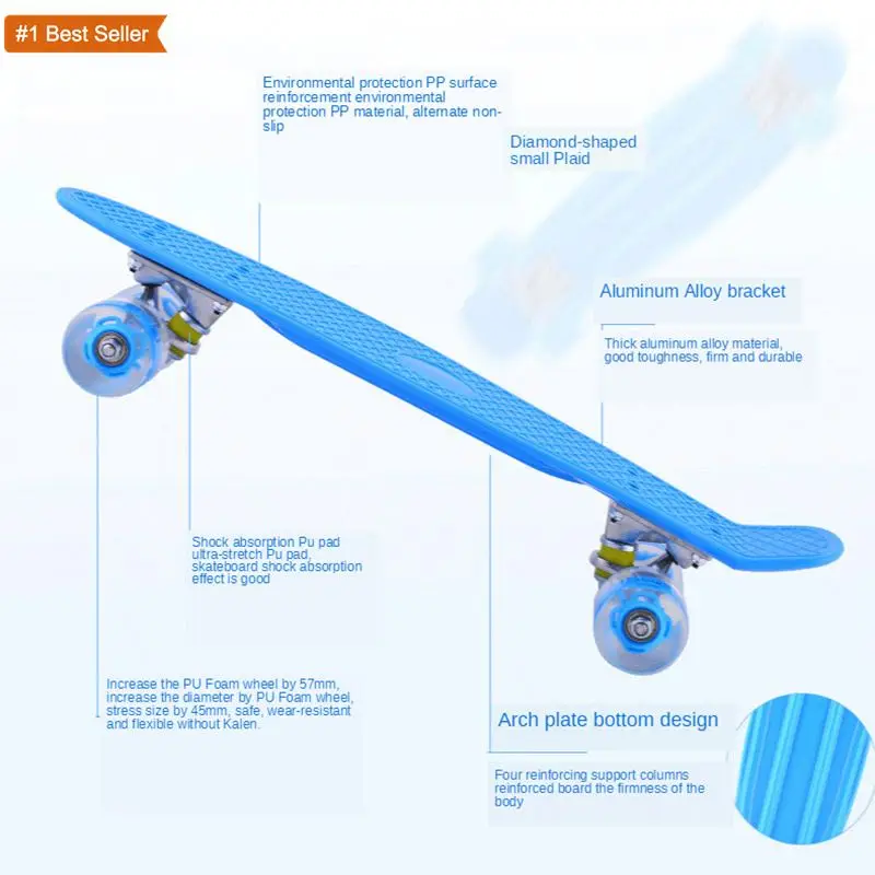 Istaride Plastic Small Fish Skateboard 22 Inch Skateboard Pu Wheel Flash Wheel Skateboard Naklejki Na Deskorolke Board Skate