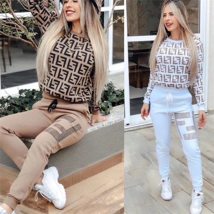 Women Designer Autumn And Winter Print Long Sleeve Clothes Pullover Women 2 Piece Set Plus Size Sweater Suit