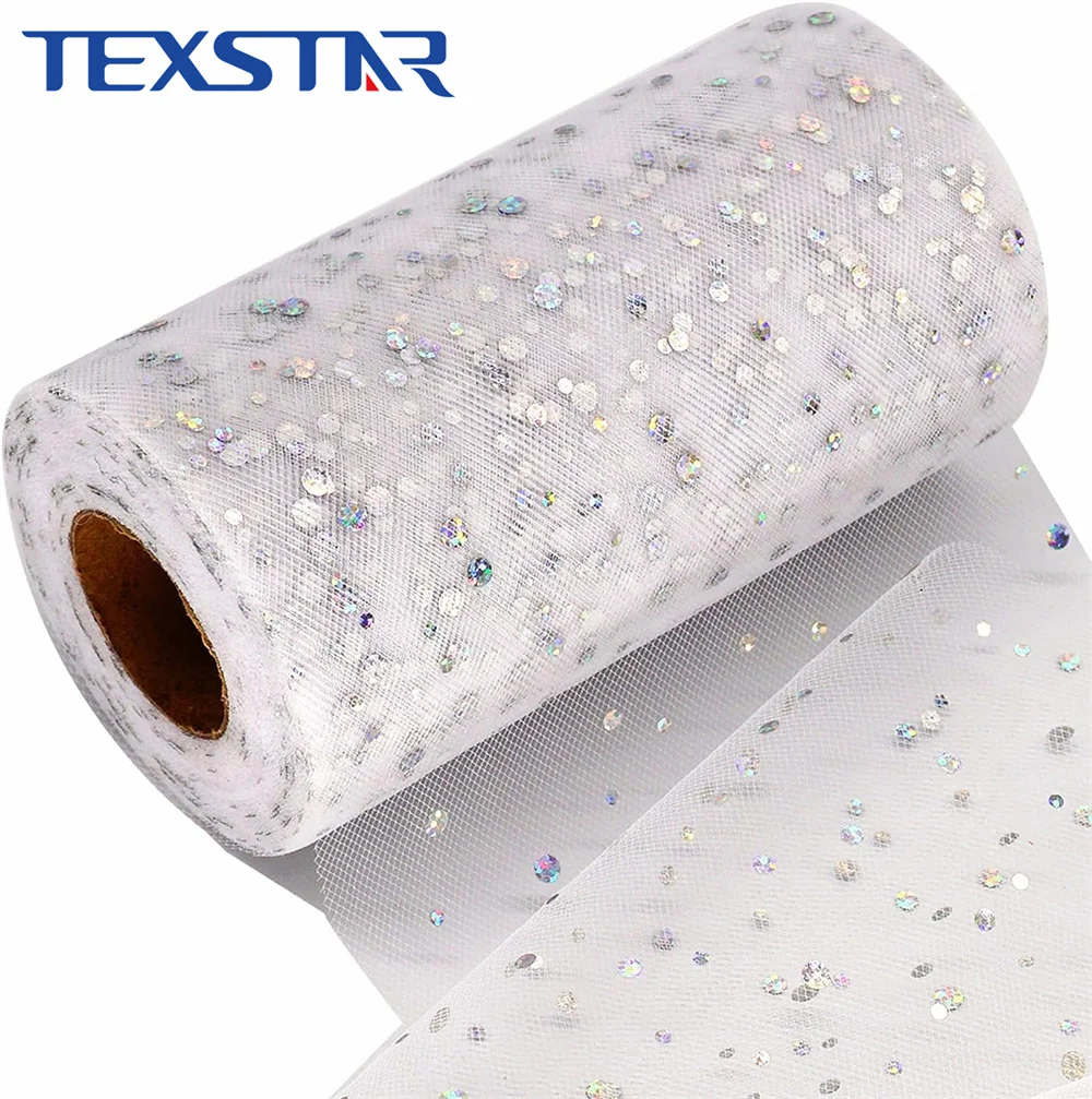 Glitter Tulle Fabric Rolls 6 Inch width Sparkling Sequin Polka Dots Netting Spool for DIY Tutu Skirt Wedding Easter Party