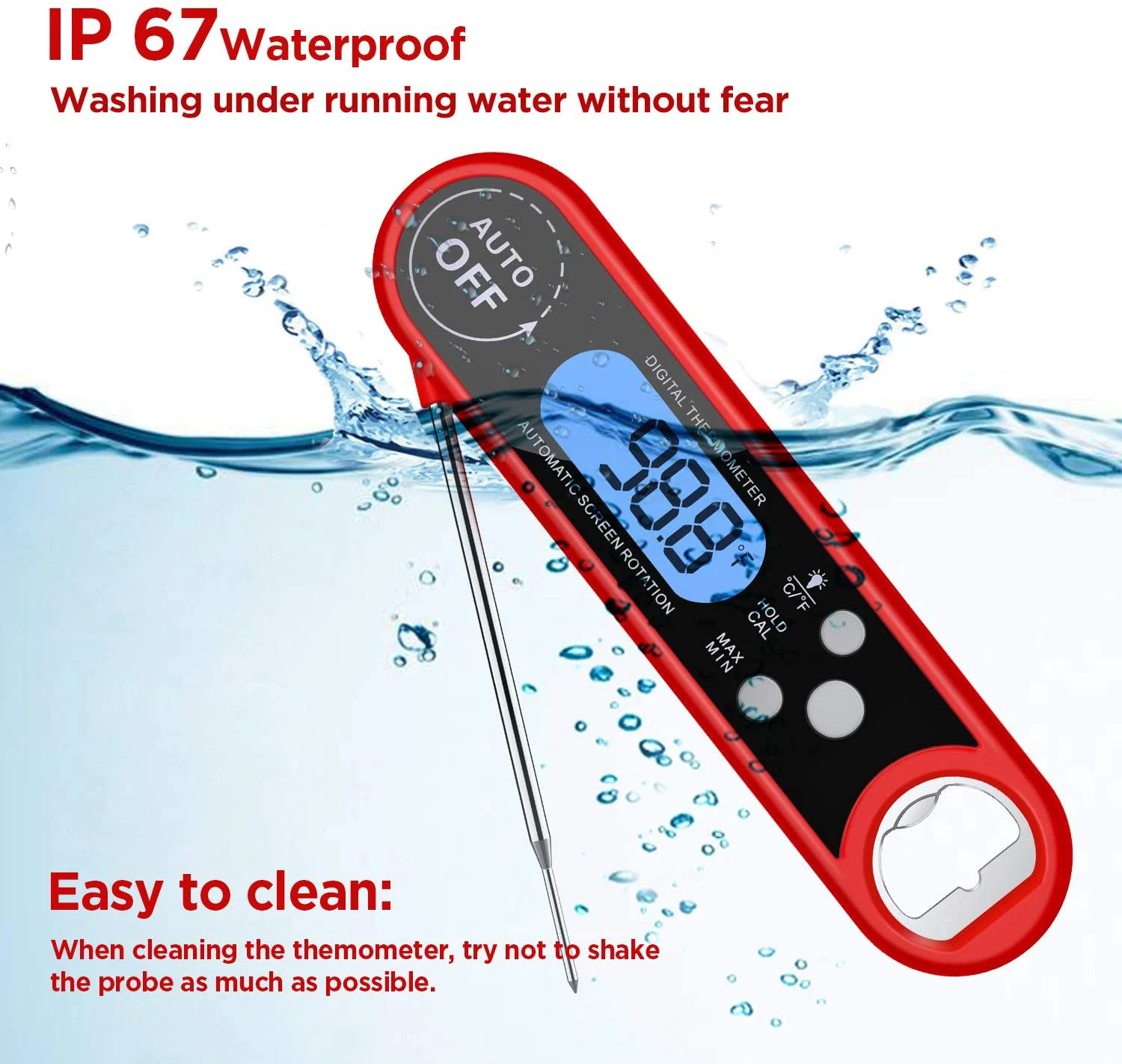 Ultra Fast Digital Cooking Thermometer IP67 Waterproof with Back Light and Calibration Instant Read Meat Thermometer