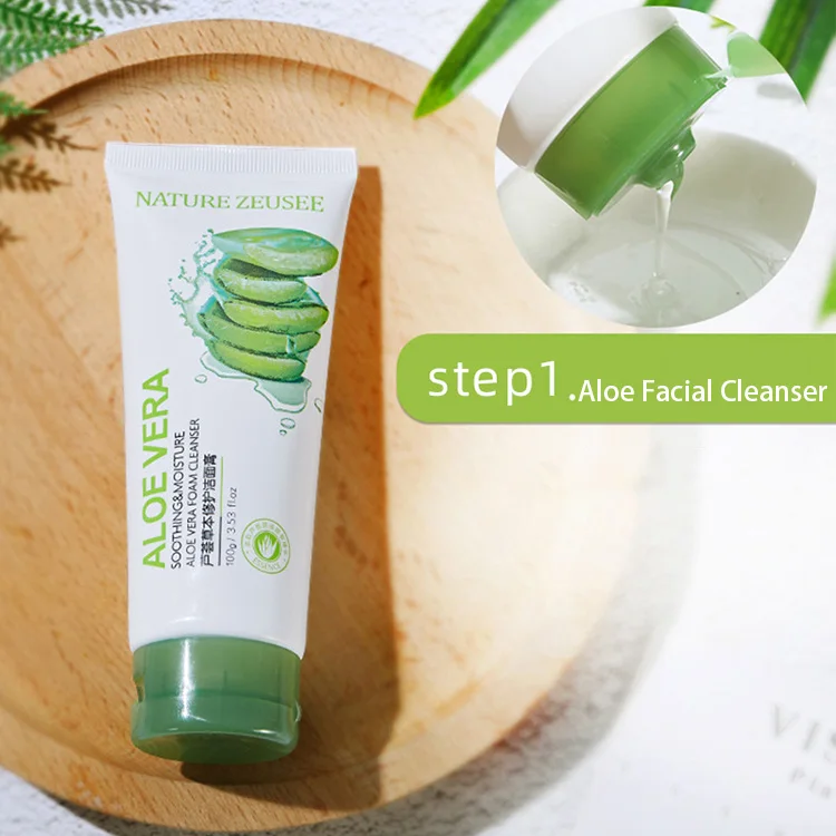 Private Label Facial Kit Aloe 5pcs/set Organic Moisturizing Whitening Korean Aloe Face Skin Care Set