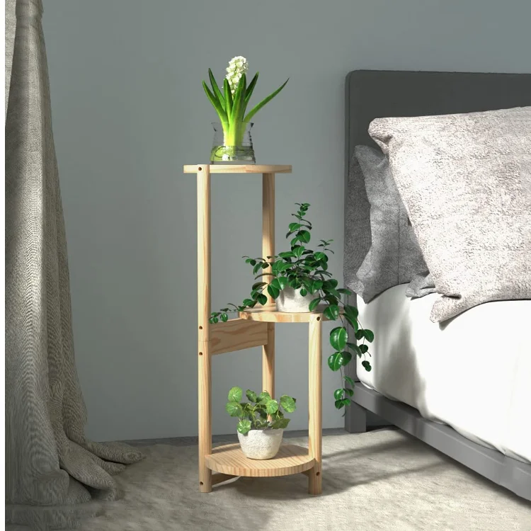 Wood plant stand Indoor outdoor 3 layers bamboo flower stands tall corner plant stand holder
