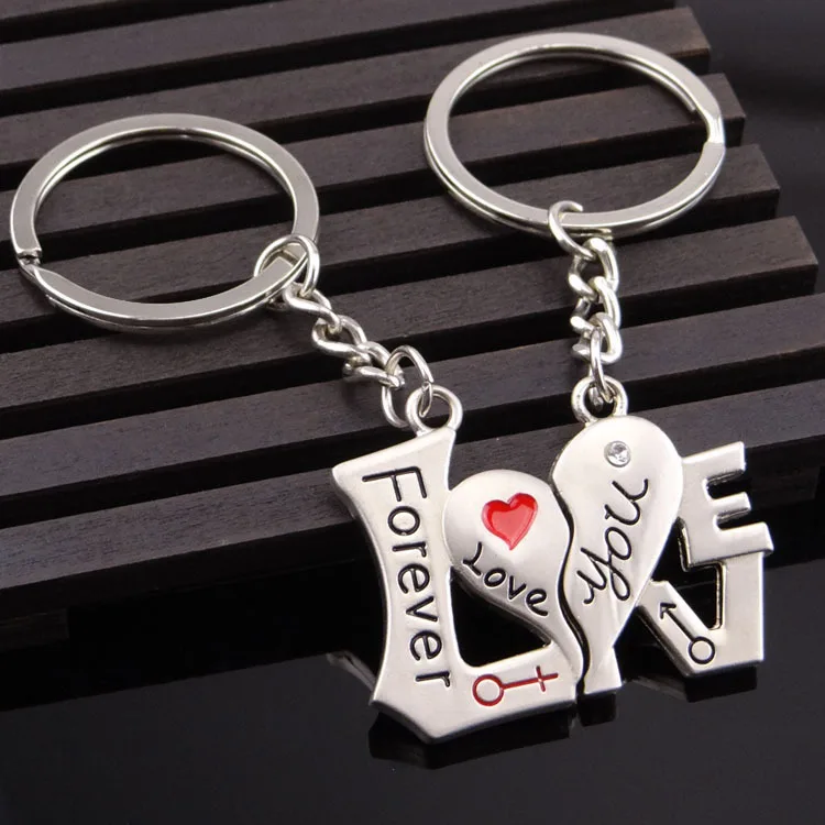 Letter Love Forever Key Chain Fashion Simple Metal Splicing Love Couple Keychain Key Ring