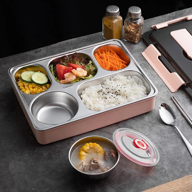 Carton Stainless Steel Black Biodegradable 3 Compartment Big Bento Set Box Lunch With Knife And Fork