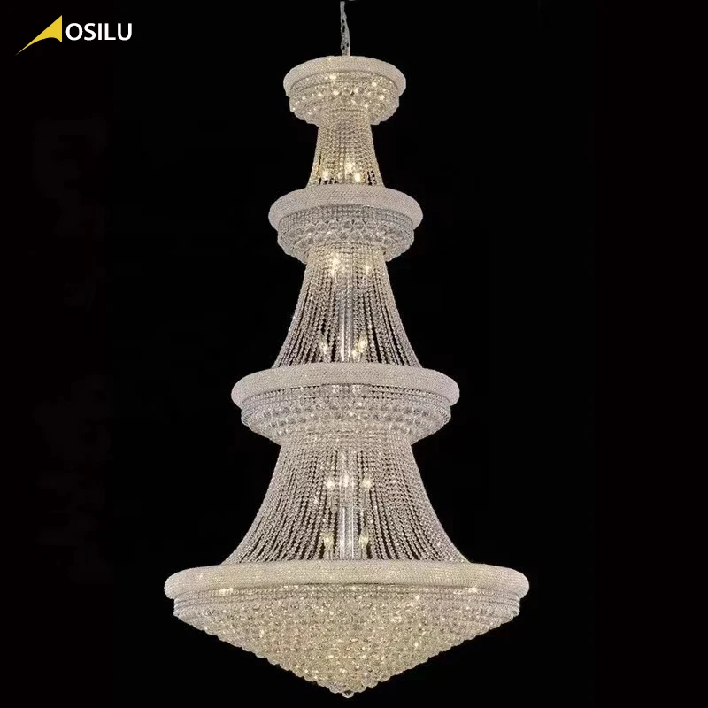 Custom large K9 crystal chrome gold color indoor decoration High-grade hotel Villa Traditional Crystal E14 Chandelier