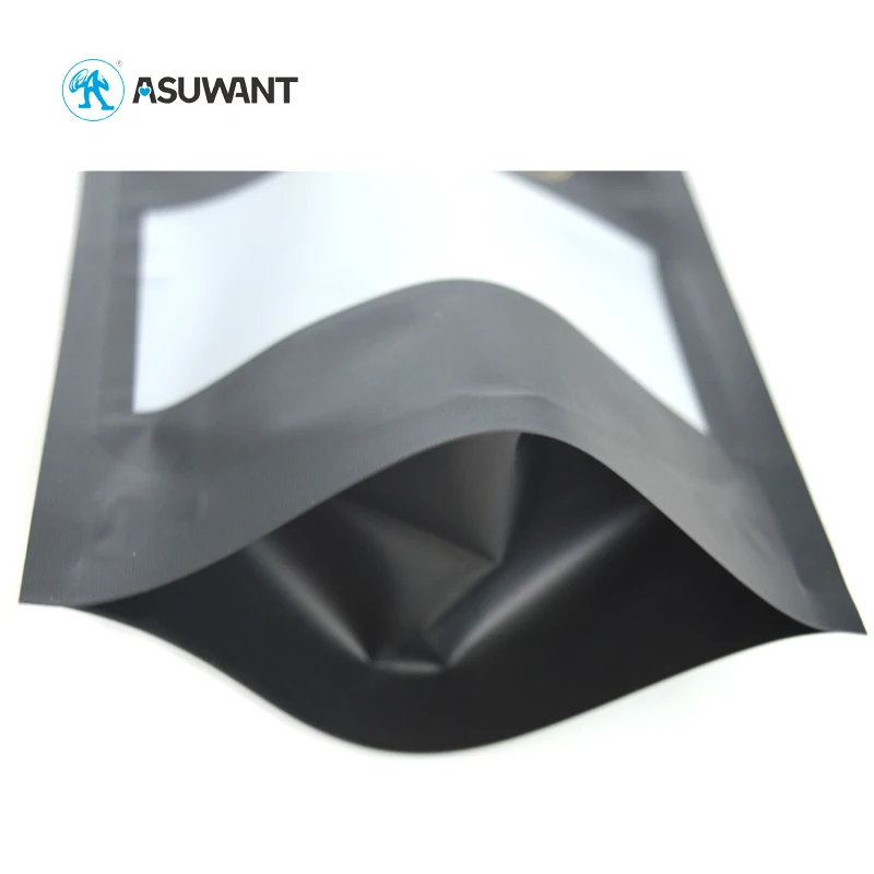 Custom Printed 2 lb Matte Black Stand Up Pouch Resealable Aluminum Foil Zip Lock Mylar Flour Packaging Bags with Frosted Window