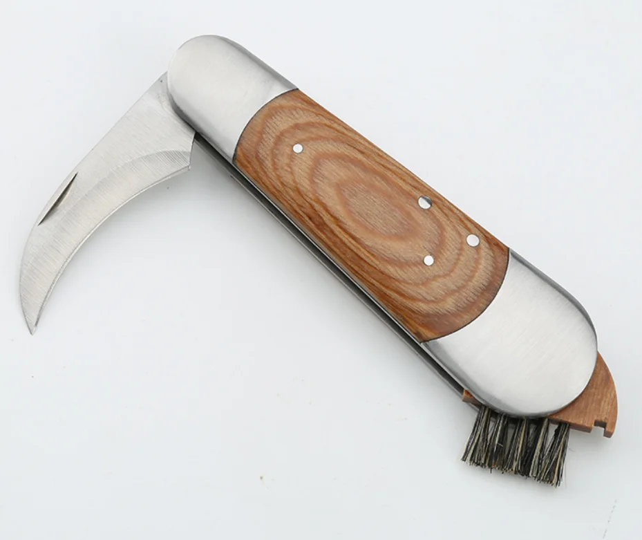Hot sell New design pakka wood handle stainless steel cutting knife mushroom knife with brush
