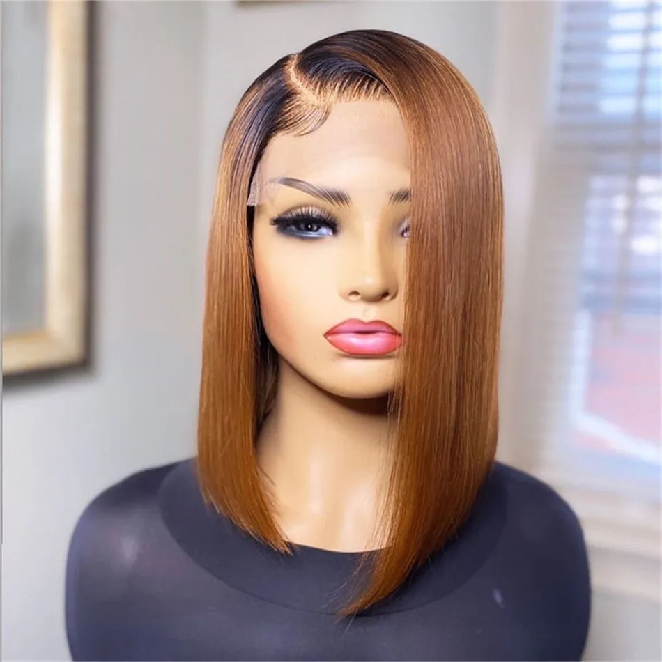 Wholesale Ombre Brazilian Hair Swiss Lace Wig Short Bob Wigs Hair Color 1B/27 Blue Red 99J Lace Front Wig