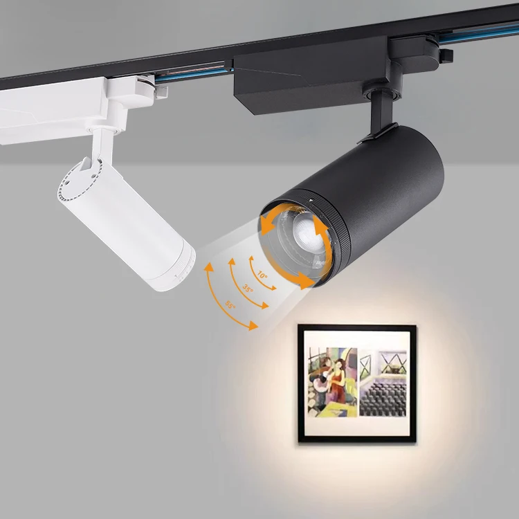 Hot Design 45W Cob LED Spot Zoomable Track Light Fixtures White Aluminum Anti-Glare Indoor Projector Lights System