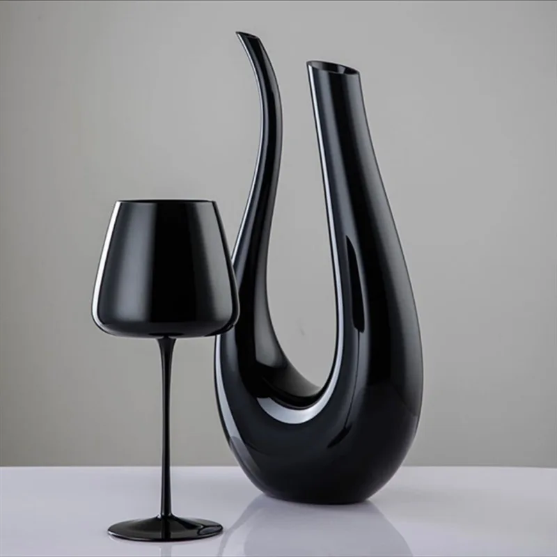 Creative Black Swan Harp U Shape Glass Wine Decanter with Cup