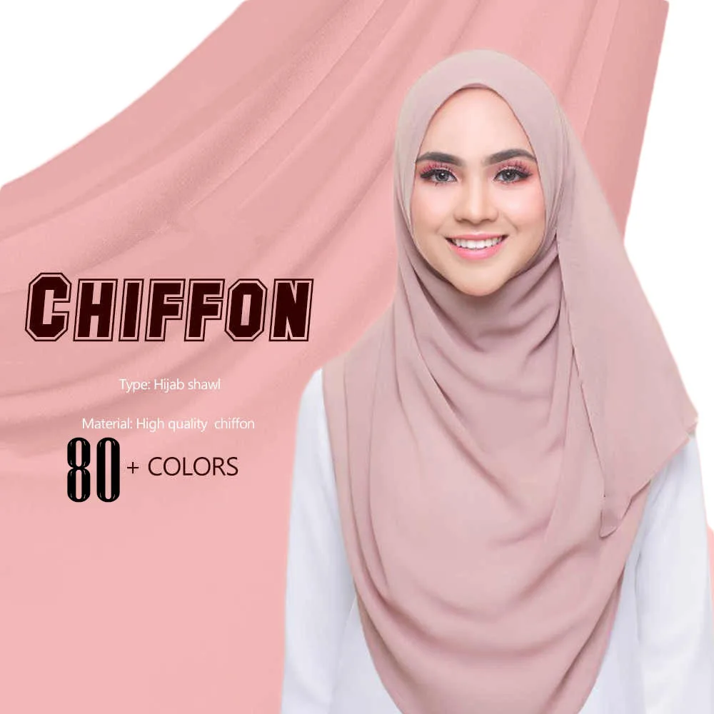 Musulmane 86 Colors Head scarf Ladies Plain Color Knitted Chiffon Veil Scarf Wholesale Chiffon Hijab For Muslim Women