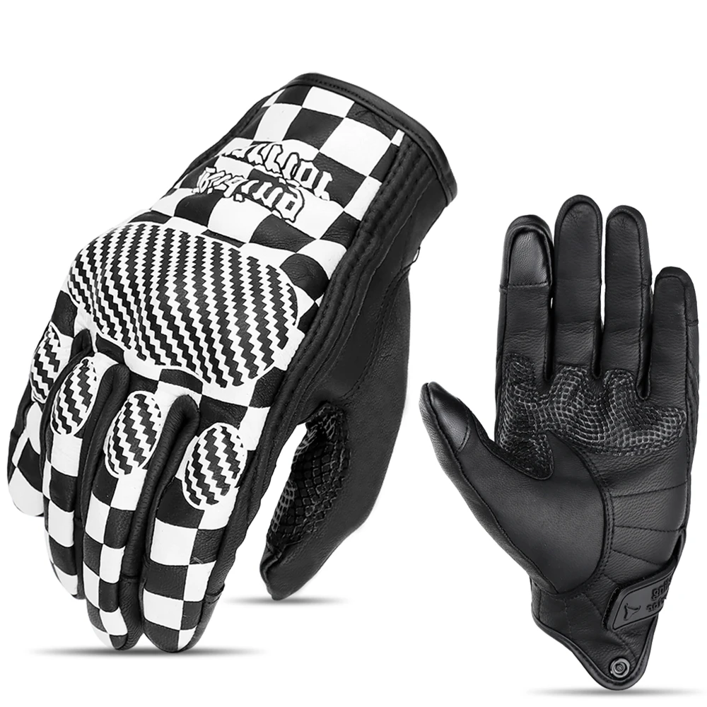 Vintage Motorcycle Riding Gloves Leather Touchscreen Motocross Luvas Anti-drop Summer Breathable Hole Moto Biker Cycling Guantes